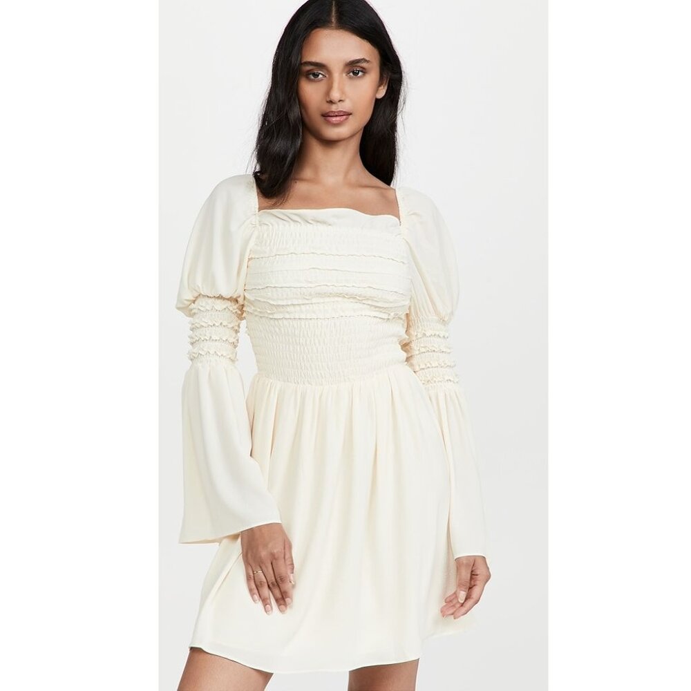 NWT o.p.t Luanne Cream Smocked Puff Sleeve Mini Dress M Renaissance Edwardian